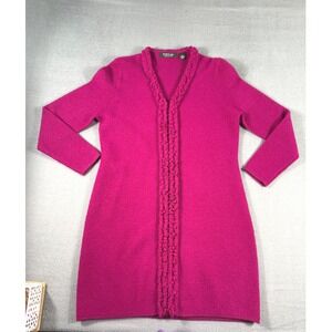 Parisian Signature 100 % Wool Cardigan Pink Open Front Long Sweater M Layering